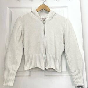 Pink Republic Cream Zip-Up Hooded Cardigan Sweater